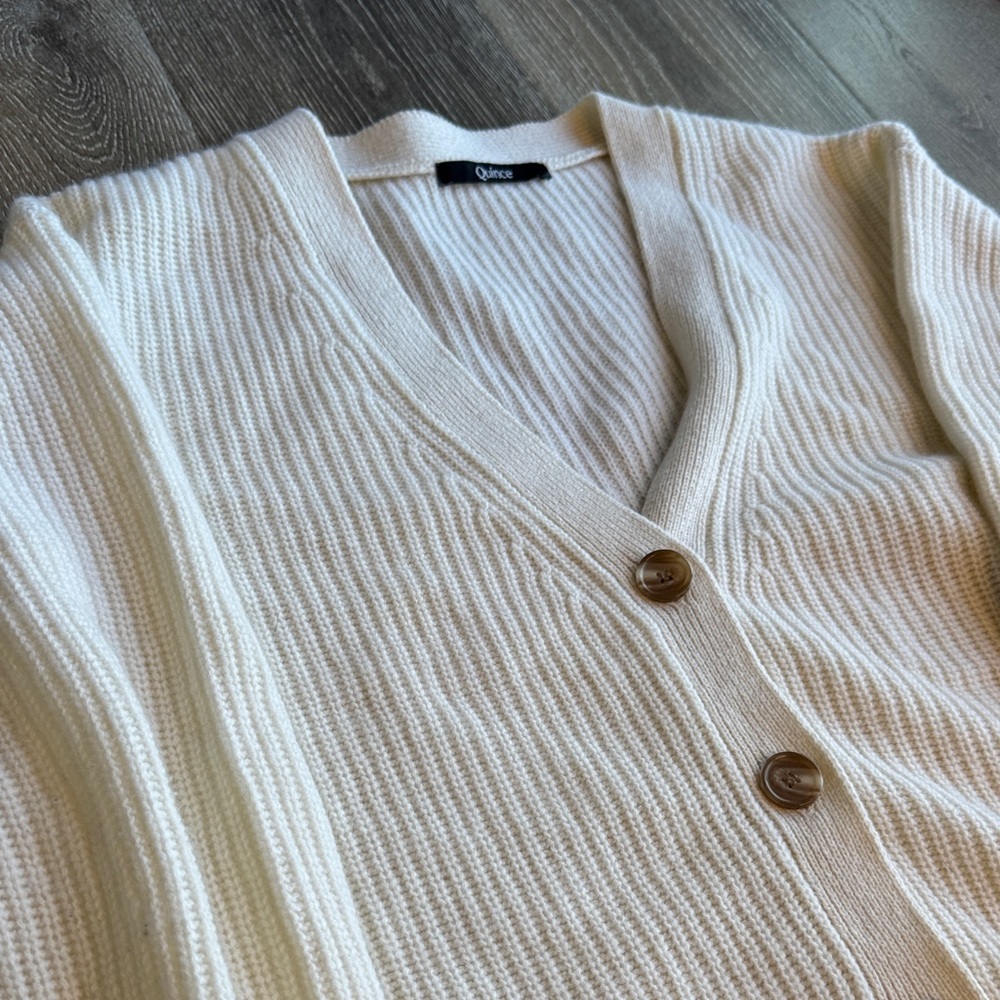 Quince Cream Cardigan Cashmere Sweater 0205 - Picture 3 of 7